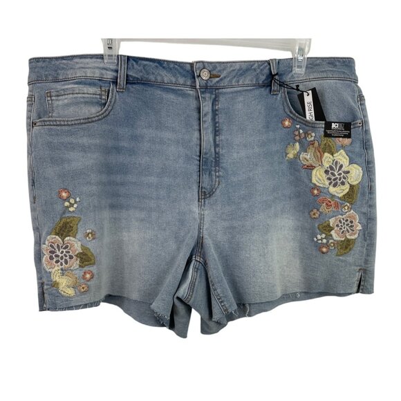 Stitch Star Pants - Stitch Star Floral Embroidered Fray Bottom Denim Shorts Womens Size 22W